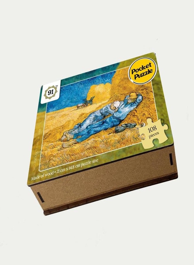 91Knots | The Siesta by Vincent Van Gogh 108 Pieces Premium Wooden Small Jigsaw Puzzle for Adults & Teens | Classical Art Brain Teaser | Mindfulness Activity | Travel-Friendly Gift - Image 5